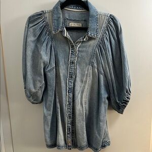 We The Free Denim Puff Sleeve Shirt Size M